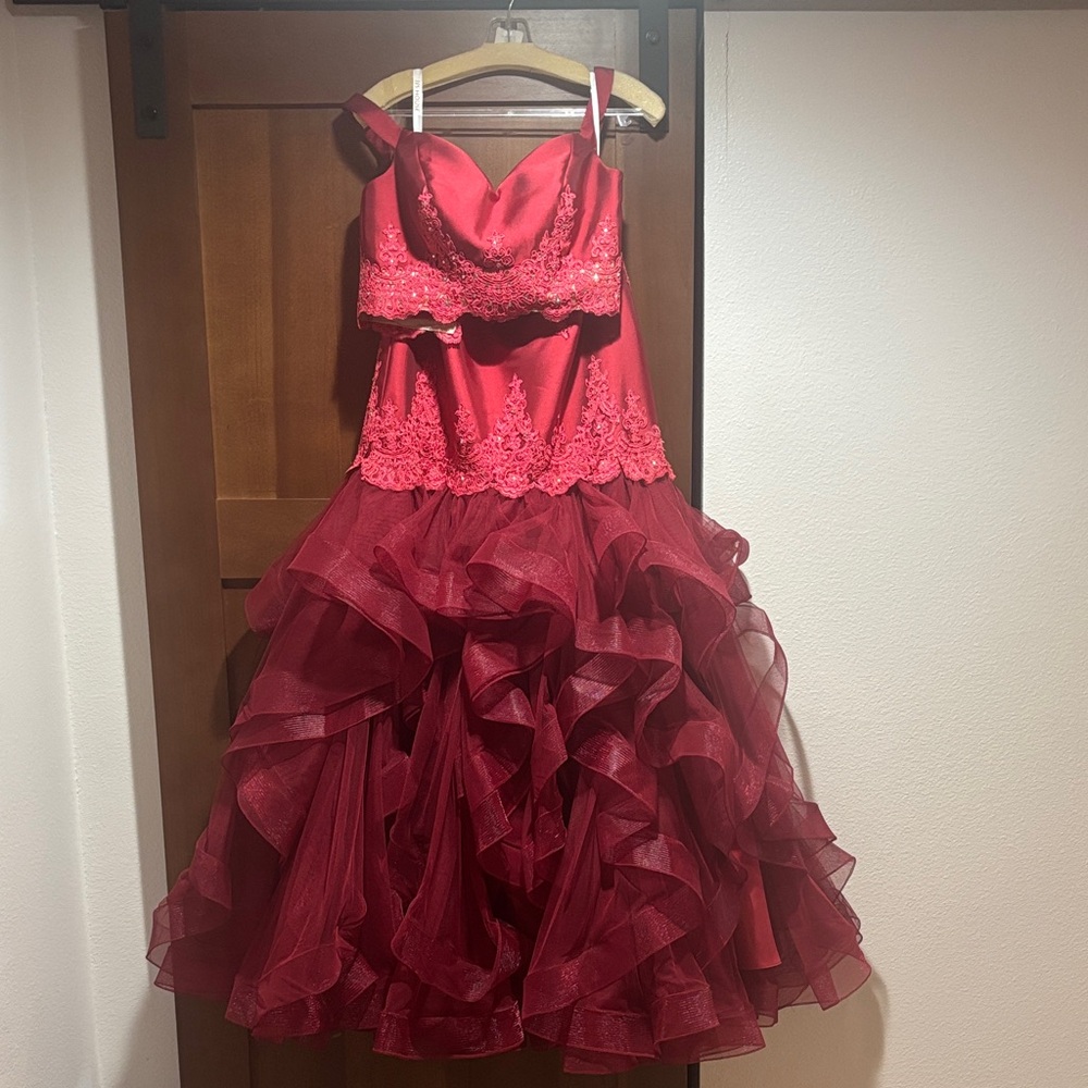 JJs House Red Layered Prom Dress